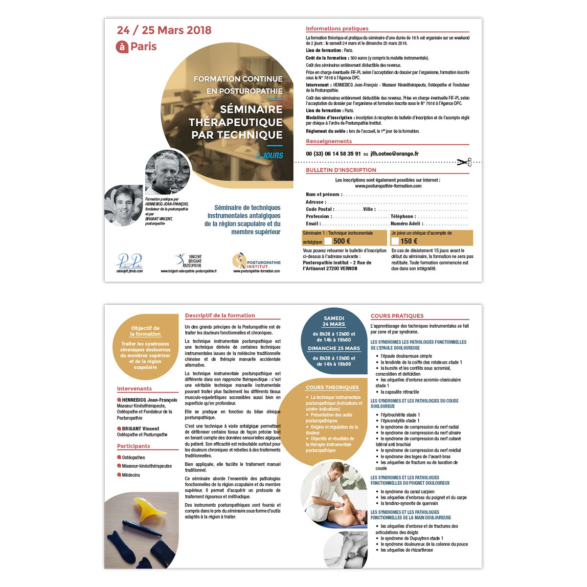 brochures de présentation de séminaires de posturopathie institut