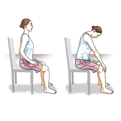 Illustrations de femme sur chaise et mouvements d'étirement