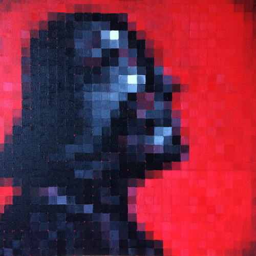 Peinture acrylique sur toile : Pixel Darth Vador achevée