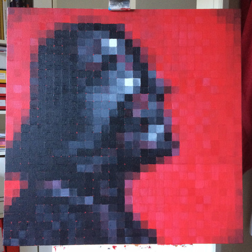 Peinture acrylique sur toile : Pixel Darth Vador WIP4