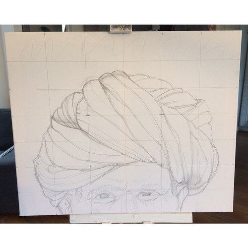 Peinture acrylique d'un homme au turban. WIP1