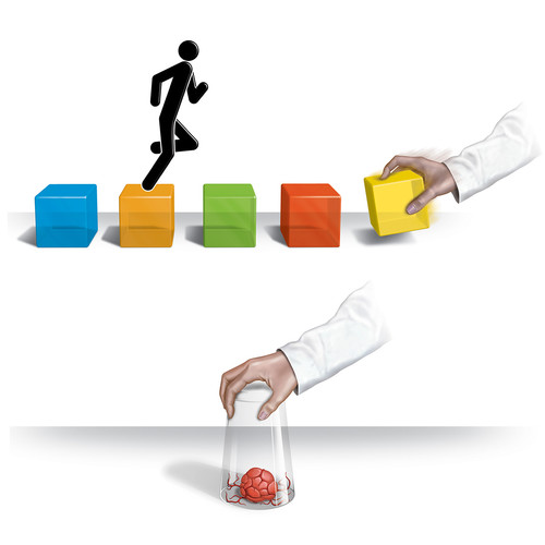 Illustration conceptuelle : homme qui court sur des cubes