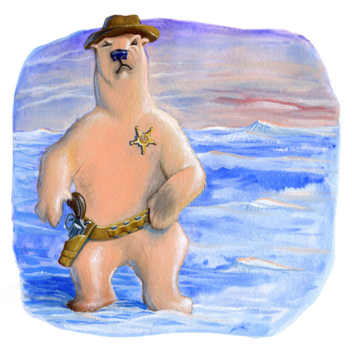 Illustration d'un ours cow-boy sur la banquise