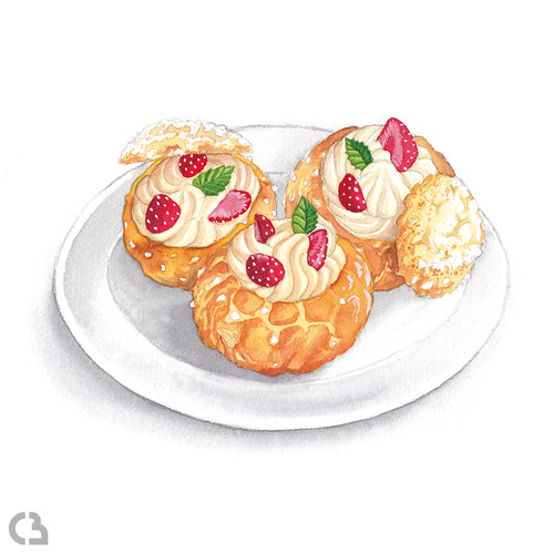 Illustration à l'aquarelle de choux à la crème