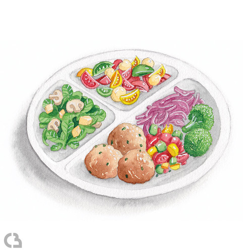 Illustration à l'aquarelle d'une assiette garnie